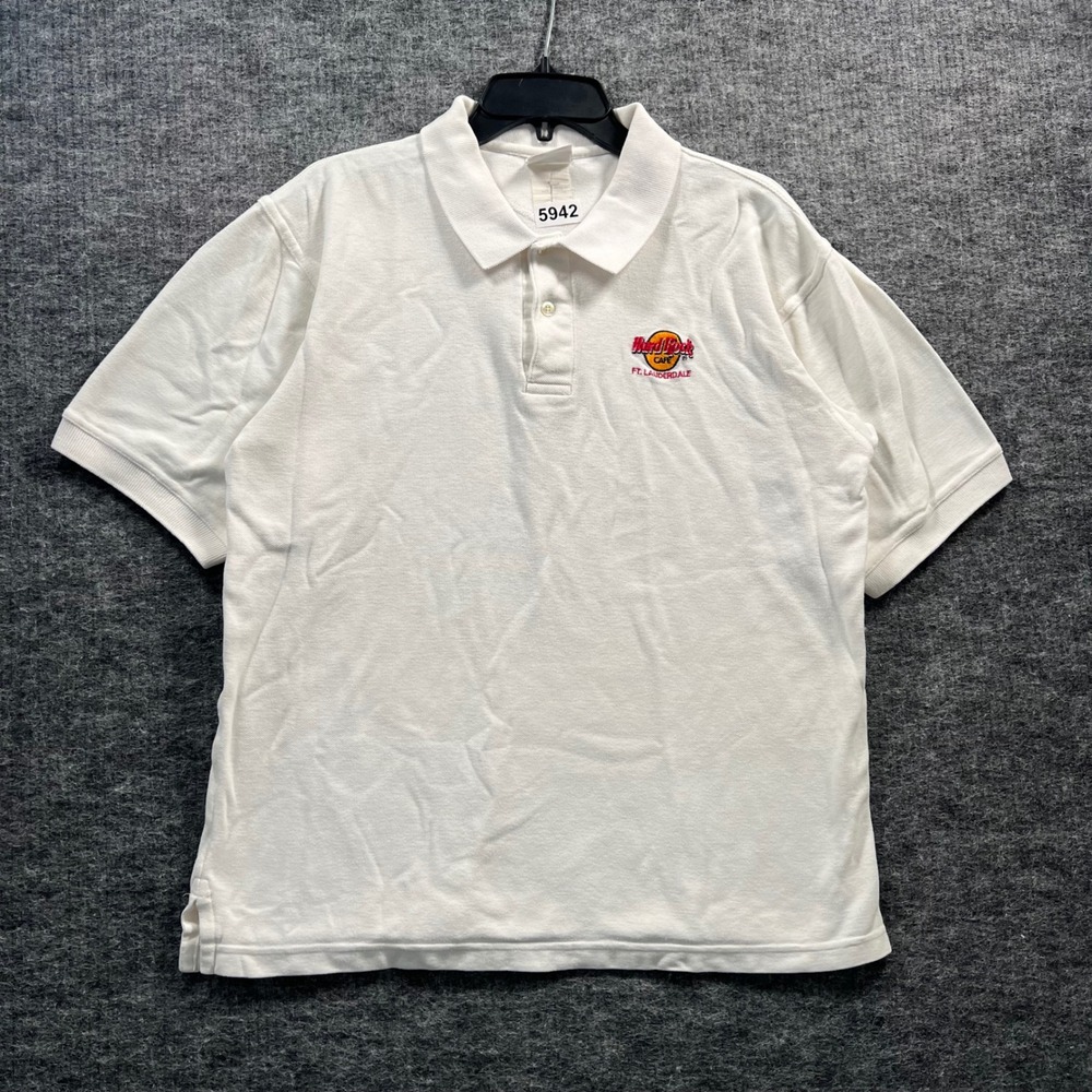 Vintage Hard Rock Cafe Ft Lauderdale White Polo Shirt Mens Large USA Made